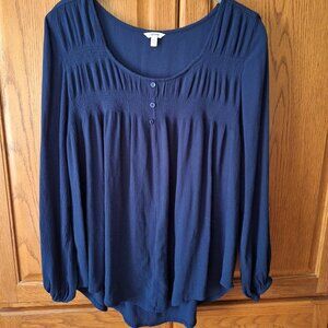 Sonoma Women's Navy Blouse Gauze Flowy Long Sleeve Size Petite Large